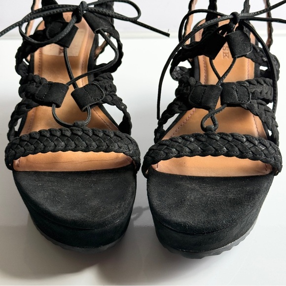 Trask Black Suede Platform Braided Wedge Lace-Up Sandals Size 11 - Picture 3 of 11